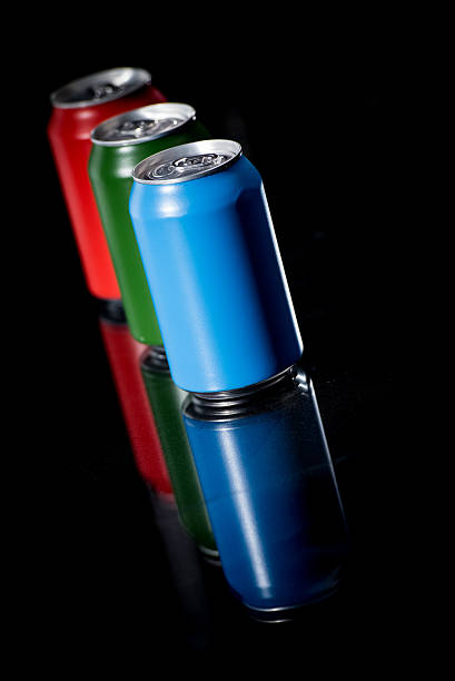 istock Red, green and blue coloured tin cans 483317986