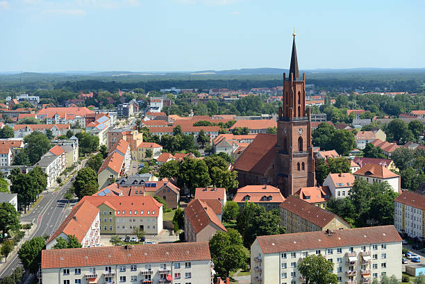 Cityscape of Rathenow with its church from above. (Brandenburg, Germany)