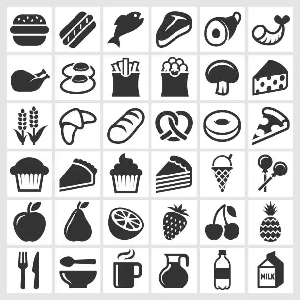 Vector illustration of Food on Black and White royalty free vector icon set