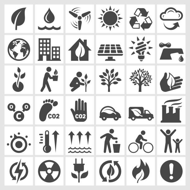 ilustrações de stock, clip art, desenhos animados e ícones de preto e brancos ícones de preservação ambiental - sphere water drop symbol