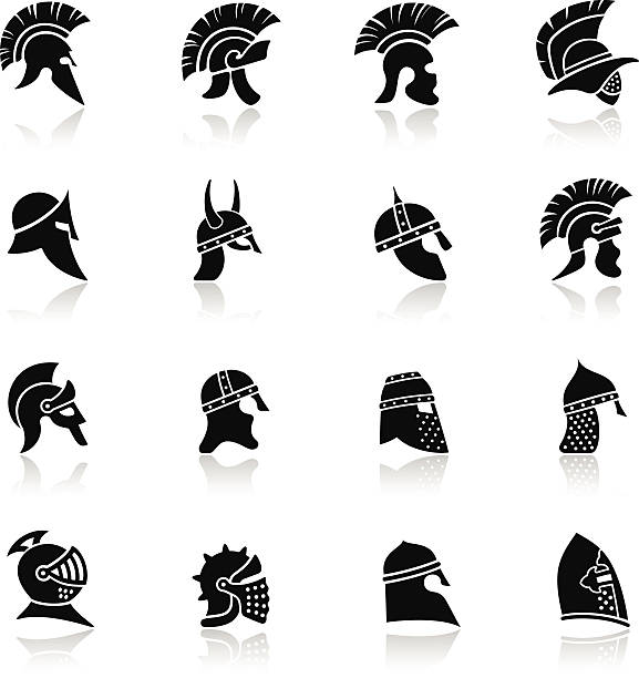 bildbanksillustrationer, clip art samt tecknat material och ikoner med warrior helmet icon set - kavallerist människoroller