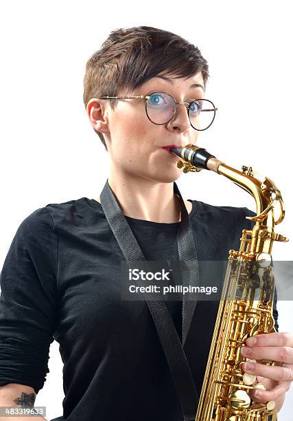 Girl With Saxophone Stock Photo - Download Image Now - 20-24 Years, Adults Only, Blues Music