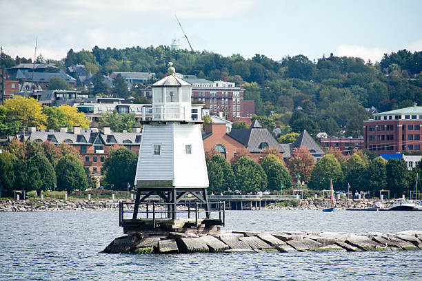 Burlington, Vermont light house and jetty stock photo