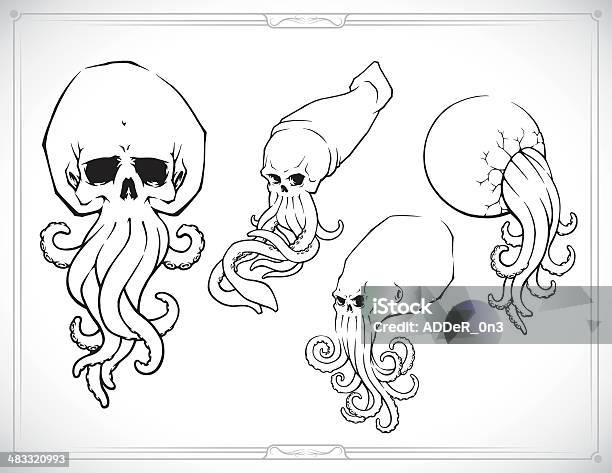 Crâne Squids Vecteurs libres de droits et plus d'images vectorielles de Pieuvre - Pieuvre, Illustration, Tentacule
