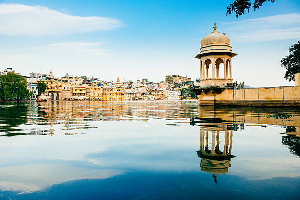 Udaipur Skyline India Udaipur Skyline from the Lake Pichola, Rajastan. India udaipur stock pictures, royalty-free photos & images