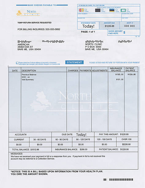 Fake Medical Bill Image of a fake medical bill past due stock pictures, royalty-free photos & images