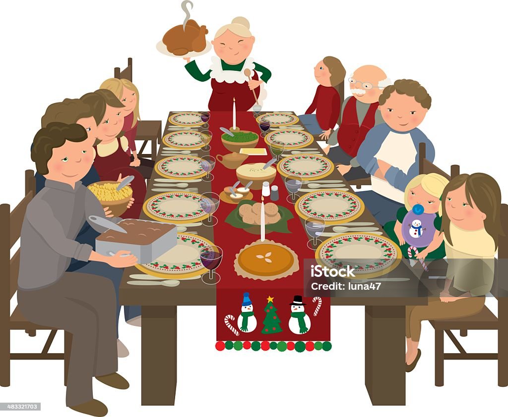 Famiglia Natale cena tavolo - arte vettoriale royalty-free di Natale