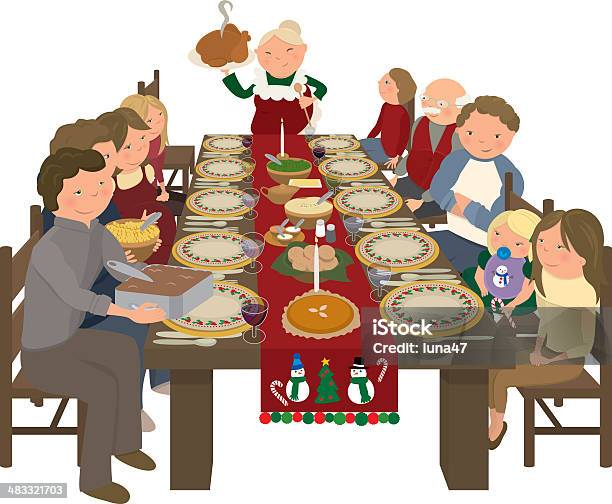 Famiglia Natale Cena Tavolo - Immagini vettoriali stock e altre immagini di Natale - Natale, Nonna, Famiglia