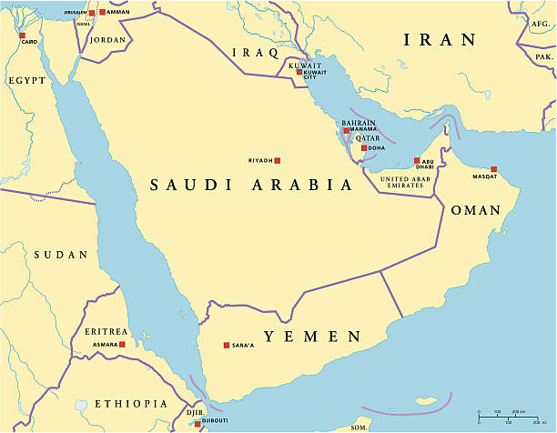 arabische halbinsel politische karte - gulf of suez stock-grafiken, -clipart, -cartoons und -symbole
