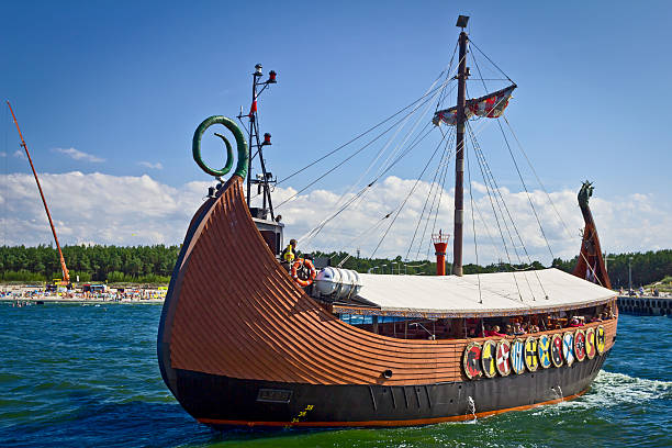 Łeba, Poland - August 03, 2011: Viking tourist boat transports tourists from the Łeba harbour to the Baltic Sea for a cruise 