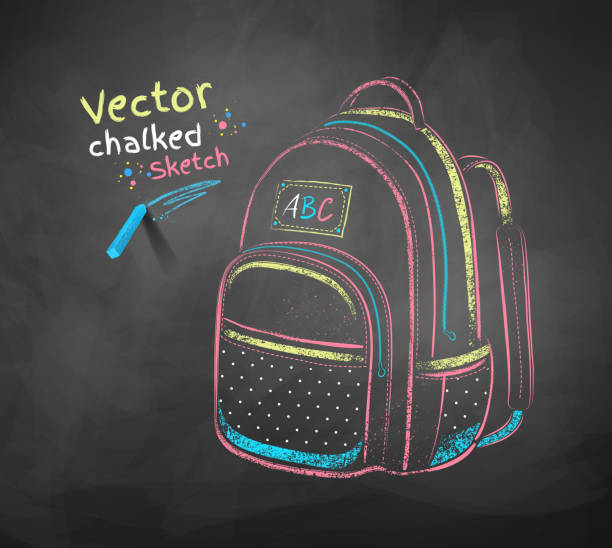 School bag. Vector color chalk drawing of school bag. backpack illustrations stock illustrations