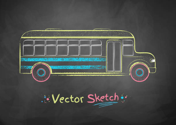 Color vector chalk drawing of school bus.