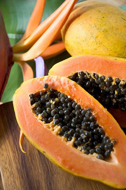 istock papaya with tropical background 483331956