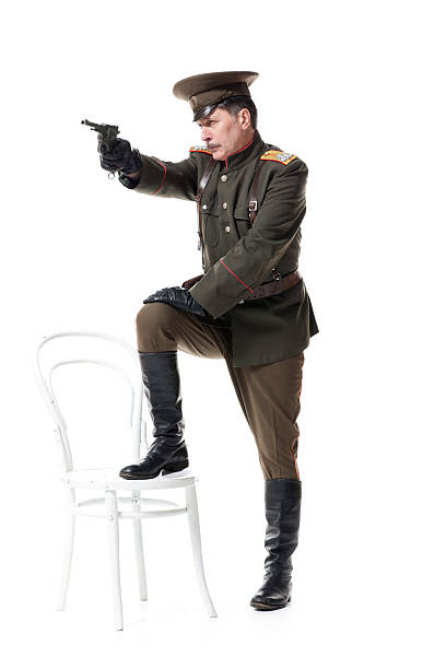 istock Russian officer with gun 483332326