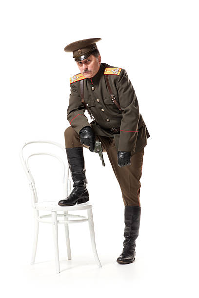 istock Russian officer with gun 483332338