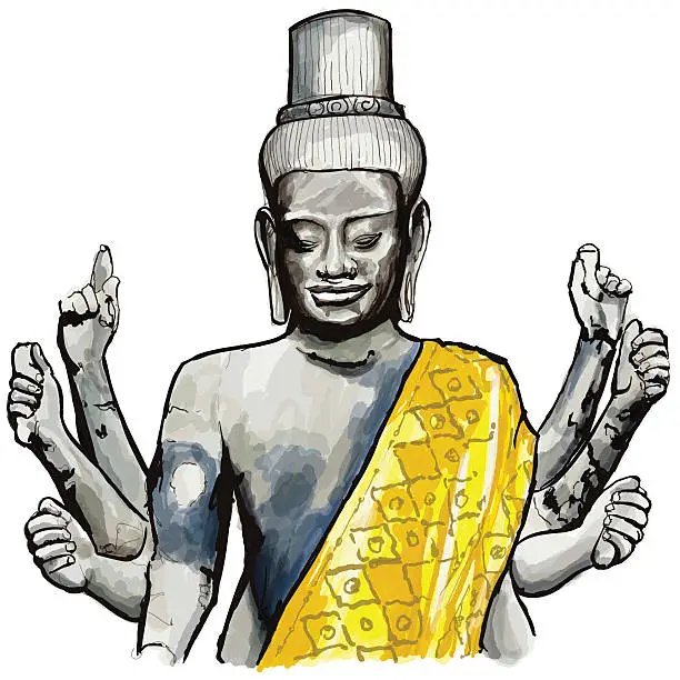 Vector illustration of Sculpture of Wishnu in Angkor wat