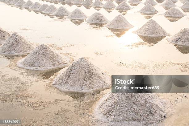 Heap Of Sea Salt In A Field Prepared For Harvest Stock Photo - Download Image Now - Agricultural Field, Agriculture, Beauty In Nature