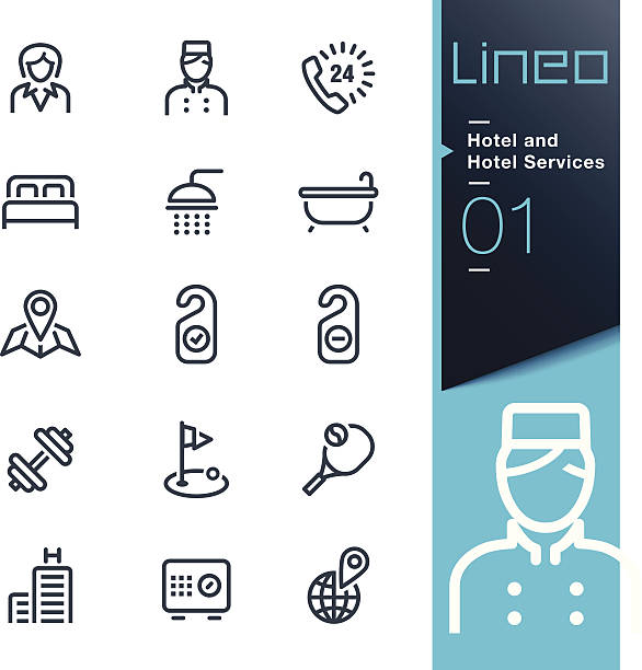 lineo-hotel und hotel-services kontur icons - voyager raumfahrzeug stock-grafiken, -clipart, -cartoons und -symbole