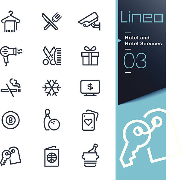 lineo-hotel und hotel-services kontur icons - voyager raumfahrzeug stock-grafiken, -clipart, -cartoons und -symbole