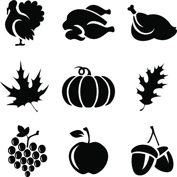 thanksgivin symbole - thanksgiving symbol turkey apple stock-grafiken, -clipart, -cartoons und -symbole