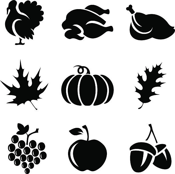 Thanksgivin Icons Set of Thanksgivin icons isolated on white background thanksgiving holiday silhouettes stock illustrations