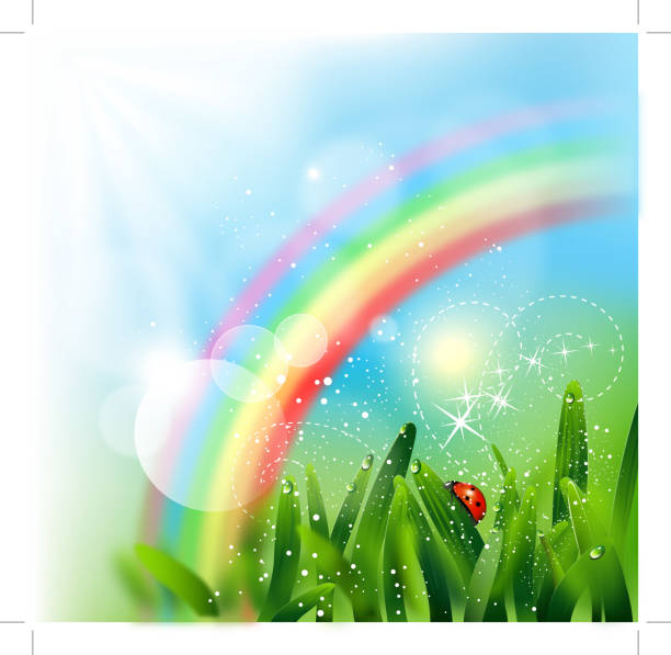 marienkäfer und regenbogen - ladybug nature spring drop stock-grafiken, -clipart, -cartoons und -symbole