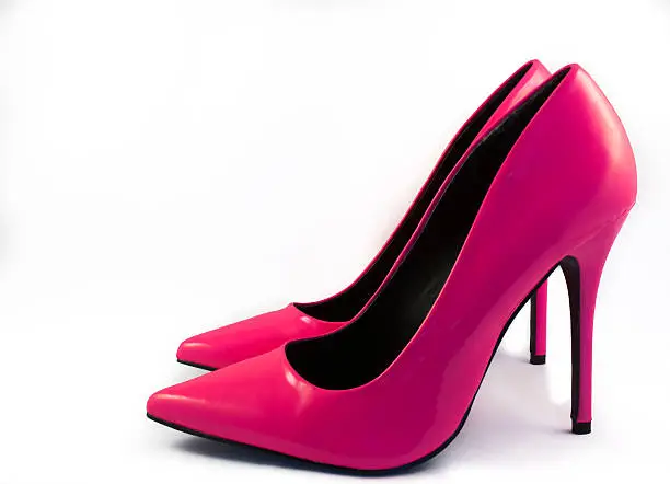 A Pair of Pink High Heel Shoes on White Background