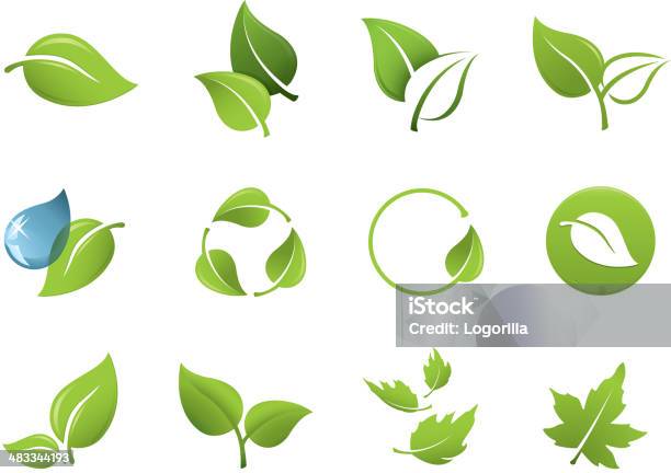Green Leaf Icons-vektorgrafik och fler bilder på Löv - Löv, Ge sig av, Miljöbevarande