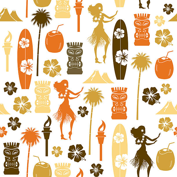 Hawaii Repeat Pattern A seamless pattern of Hawaiian related icons. See below for an icon set of this image.  tiki torch stock illustrations