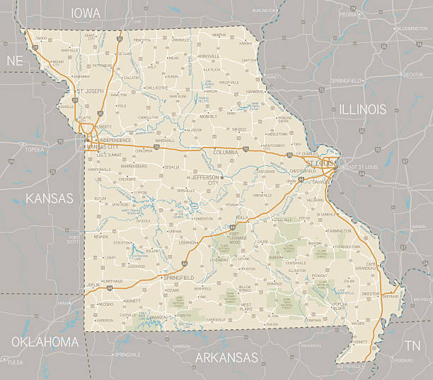 ilustraciones, imágenes clip art, dibujos animados e iconos de stock de mapa de missouri - state highway