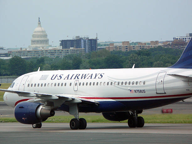 US Airways Jet at Washington National Airport stock photo