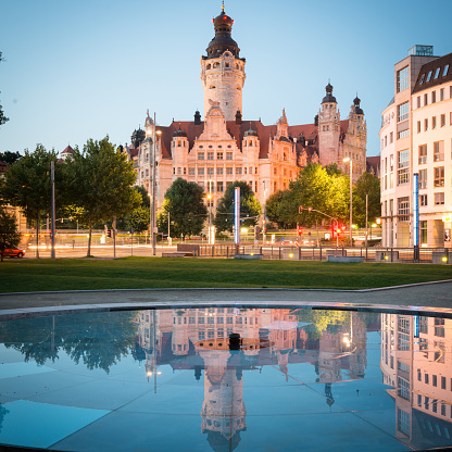 Leipzig, Germany - August 16, 2013: Evening view of the New Town Hall of Leipzig