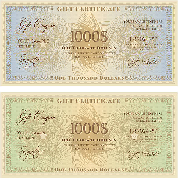 geschenkgutschein (gutschein/coupon) guilloche muster (geldscheine, geld, währung check) - certificate guilloche finance pattern stock-grafiken, -clipart, -cartoons und -symbole