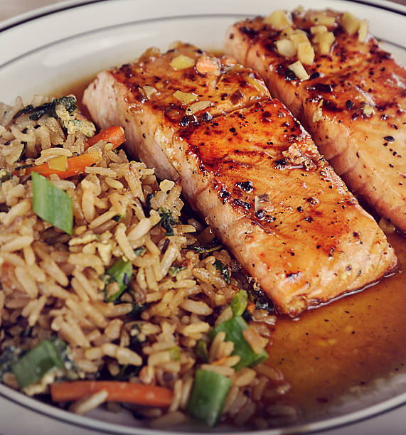 istock Salmon and Rice with Mushrooms 483362596