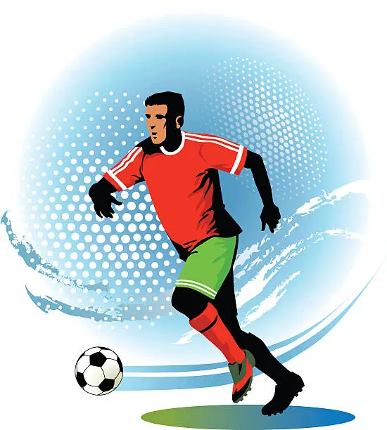Vector illustration of Soccer Player Running With Ball - Football Game