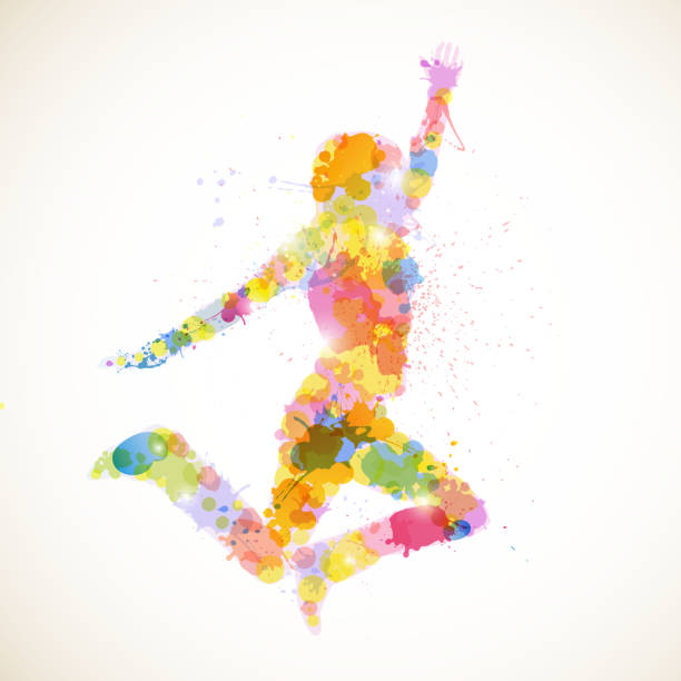illustrazioni stock, clip art, cartoni animati e icone di tendenza di vettoriale astratto donna - healthy lifestyle jumping people happiness