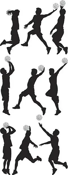 Vector illustration of Silhouettes of active sportsman playing basketball