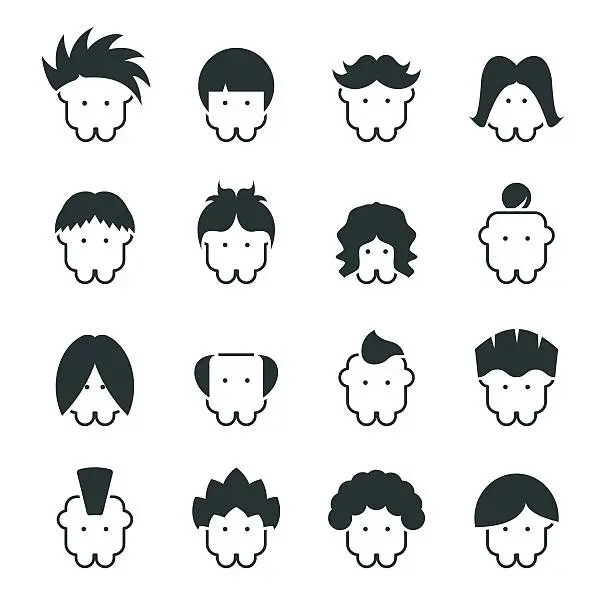 Vector illustration of Hair Style Silhouette Icons