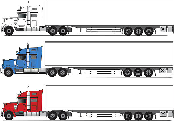 amerikanische lkw - car side view truck truck driver stock-grafiken, -clipart, -cartoons und -symbole