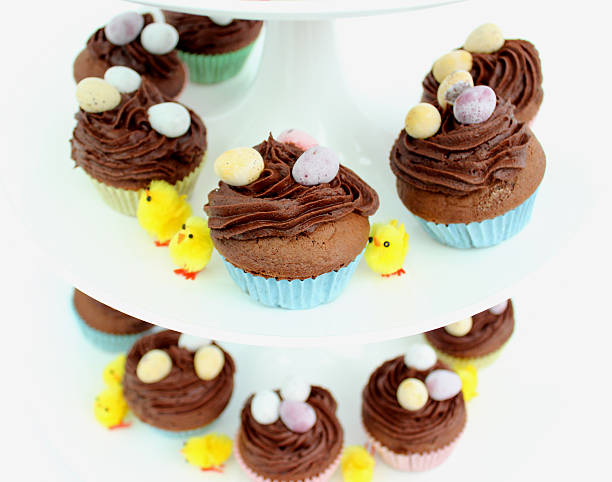 istock Close-up image of a tiered cake stand displaying Easter cakes 483372635