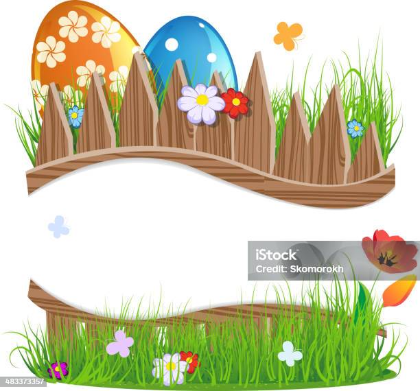 Easter Eggs With Grass And Flowers Stock Illustration - Download Image Now - Blue, Boiled, Border - Frame