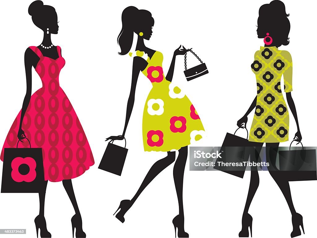 Retro Shopping Girls 3 Retro styled women shopping. See below for more shopping and fashion images.http://s688.photobucket.com/albums/vv250/TheresaTibbetts/ShoppingandFashion.jpg Women stock vector