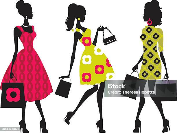 Retro Shopping Girls Stock Illustration - Download Image Now - Women, Fashion, In Silhouette