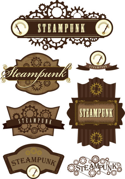 stockillustraties, clipart, cartoons en iconen met set of steampunk labels - steampunk