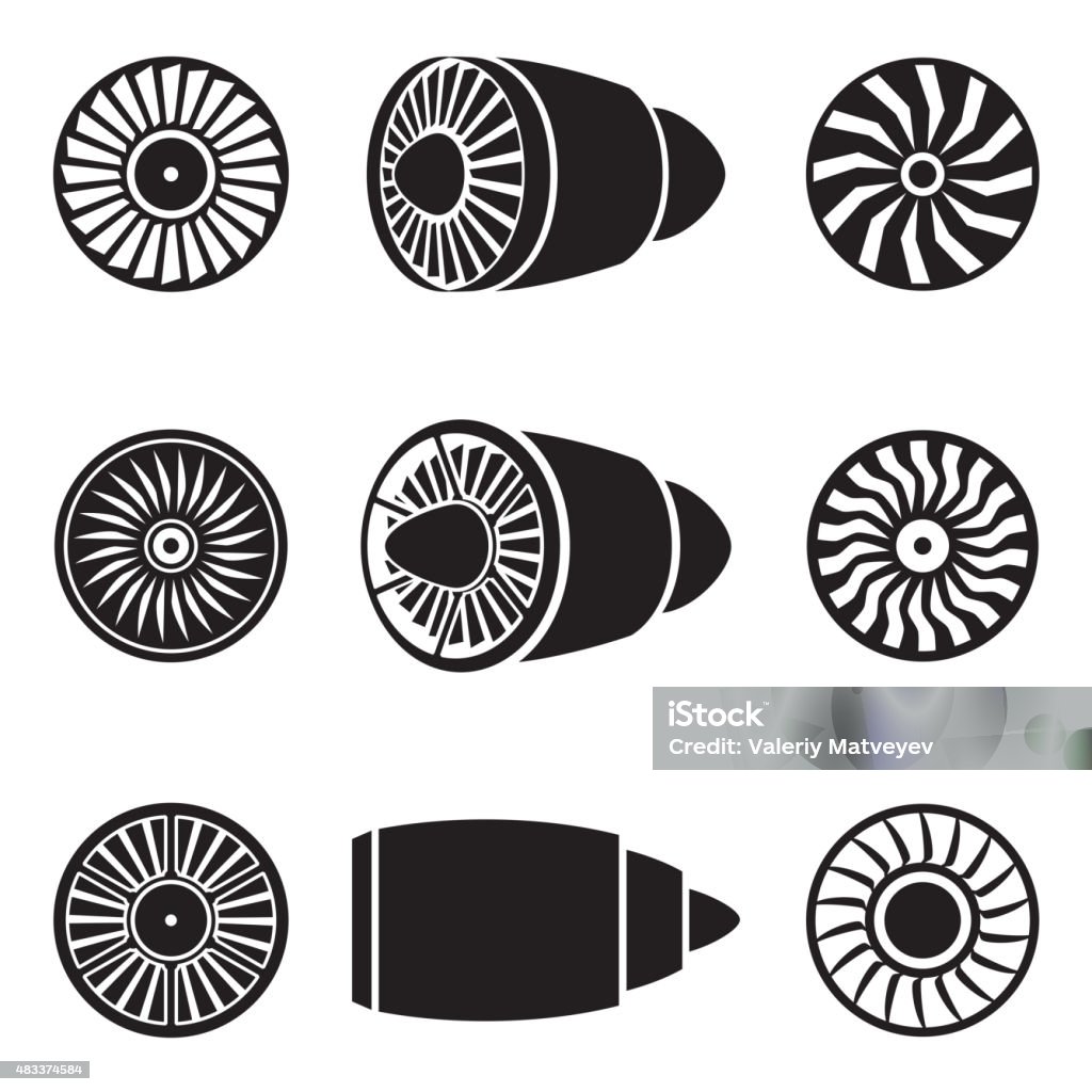 Turbines icons Turbines icons set. Technology aircraft, engine power, blade and fan. Vector illustration 2015 stock vector