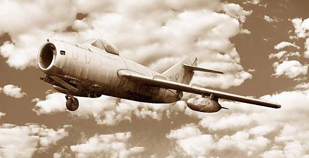 istock Old military aircraft, flying fighter jet 483375176