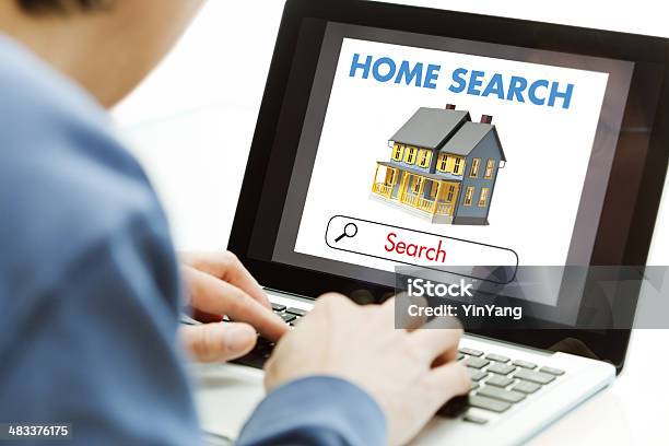 Computer Online Internet Home Searching House Hunting For Real Estate Stock Photo - Download Image Now