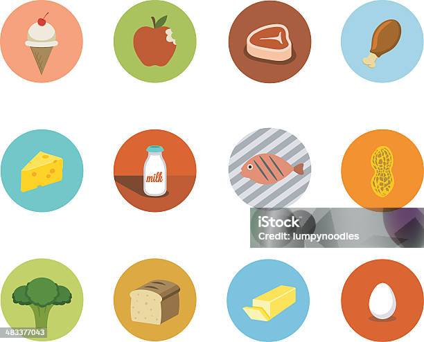 Ilustración de Iconos De Alimentos Circle y más Vectores Libres de Derechos de Carne - Carne, Ícono, Leche