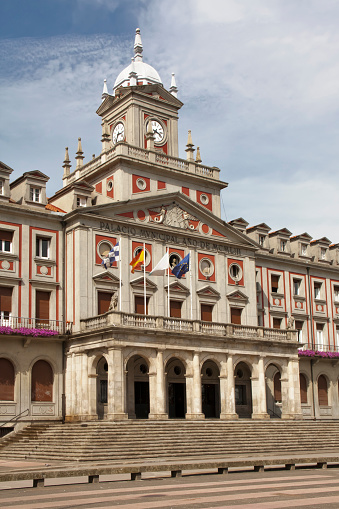 Close up of the Town hall in Ferrol, Galicia, Spain, seen from the square below.