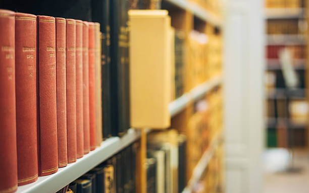 istock Old Vintage Books On Wooden Shelfs In Library 483382012